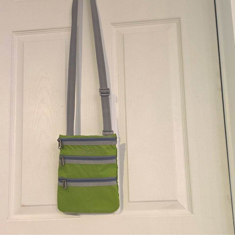 Eddie Bauer Small Green/Gray Polyester Canvas Crossbody Bag Zip Adjustable Strap